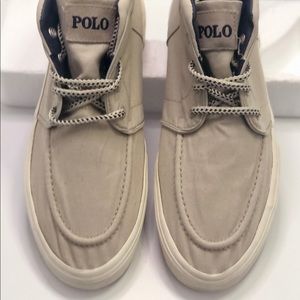 Polo Ralph Lauren Men's Federico High Top Canvas Khaki W/ Blue Casual Shoe 10D